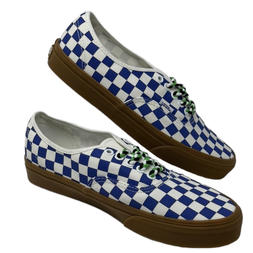 VANS Authentic Shoe Men's Check Sneaker Skate Low Canvas Blue White VN0009PVY6Z